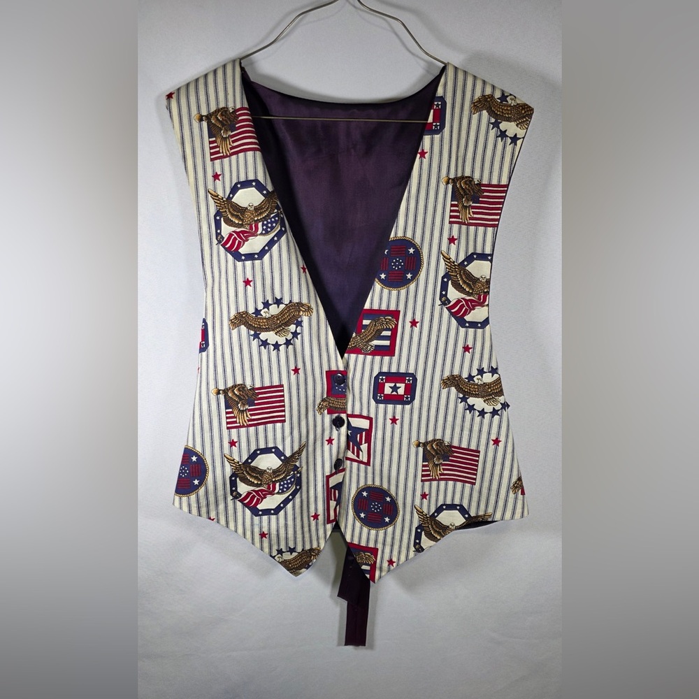 Vintage Patriotic American Flag Bald Eagle Vest Women's X-Large